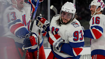 Feb 18, 2024; East Rutherford, New Jersey, USA; New York Rangers center Mika Zibanejad (93)