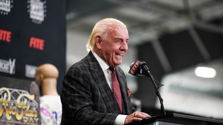 Ric Flair speaks at his Last Match press conference at the Fairgrounds in Nashville, Tenn., Thursday, June 23, 2022.

Ric Flair Last Match Press Conference