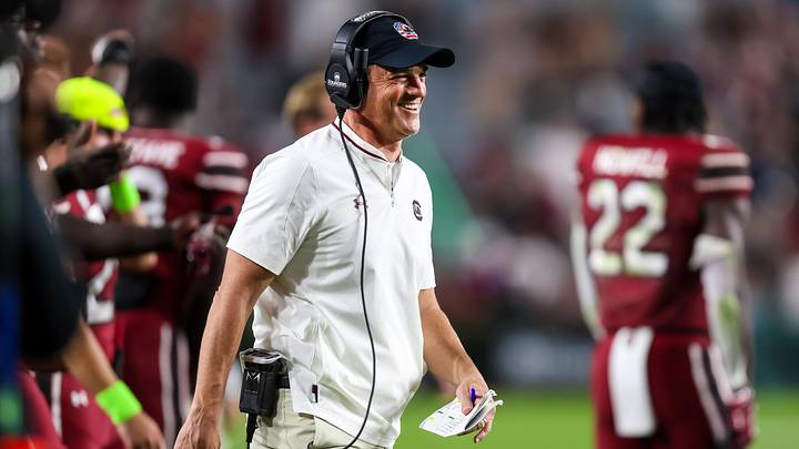 Nov 22, 2025; Columbia, South Carolina, USA; South Carolina Gamecocks head coach Shane Beamer reacts to a play against the Coastal Carolina Chanticleers in the second half at Williams-Brice Stadium. Mandatory Credit: Jeff Blake-Imagn Images