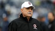 Massachusetts Minutemen head coach Don Brown looks on from the field during a warm up prior to the game against the Penn State Nittany Lions.