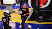 Feb 15, 2025; San Francisco, CA, USA; Team Rooks forward Zaccharie Risacher (10) of the Atlanta Hawks competes in the skills challenge during All Star Saturday Night ahead of the 2025 NBA All Star Game at Chase Center. Mandatory Credit: Cary Edmondson-Imagn Images