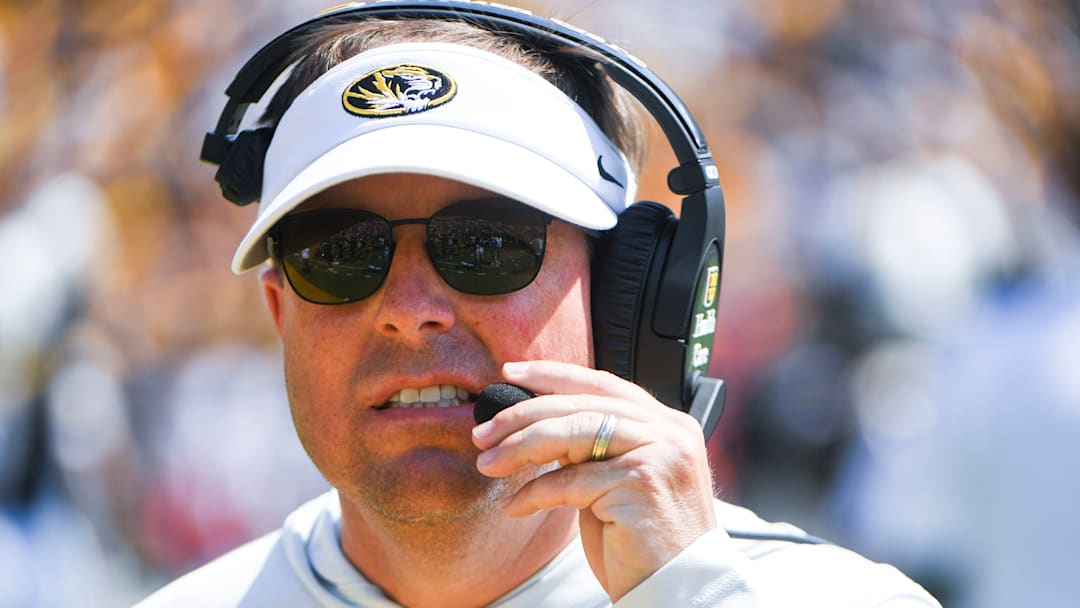 Sept 13, 2025; Columbia, Missouri, USA; Missouri Tigers head coach Eli Drinkwitz in the second quarter at Faurot Field.