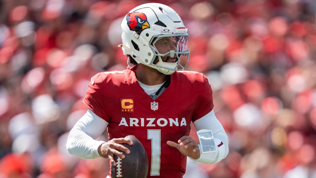 September 21, 2025; Santa Clara, California, USA; Arizona Cardinals quarterback Kyler Murray (1) during the first quarter against the San Francisco 49ers at Levi's Stadium. Mandatory Credit: Kyle Terada-Imagn Images