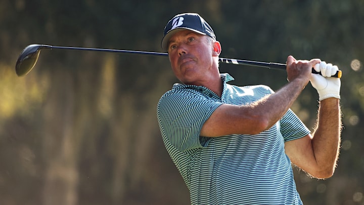 Matt Kuchar tees off during the first round of the 2025 RSM Classic