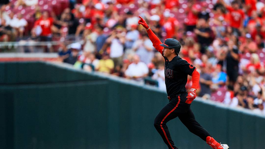 Jul 31, 2026; Cincinnati, Ohio, USA; Cincinnati Reds outfielder JJ Bleday (22) runs the bases after hitting a solo home run in the third inning against the Pittsburgh Pirates at Great American Ball Park. Mandatory Credit: Katie Stratman-Imagn Images Jul 31, 2026; Cincinnati, Ohio, USA; Cincinnati Reds outfielder JJ Bleday (22) runs the bases after hitting a solo home run in the third inning against the Pittsburgh Pirates at Great American Ball Park. Mandatory Credit: Katie Stratman-Imagn Images