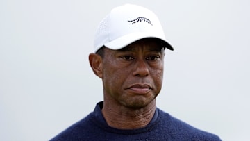 Tiger Woods on the 12th hole during the second round of the Open Championship golf tournament at Royal Troon on July 19, 2024. Jack Gruber-Imagn Images