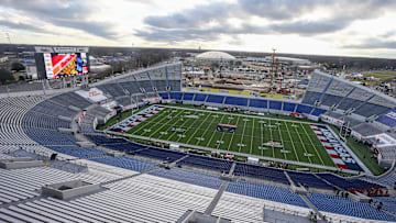 Dec 27, 2024; Memphis, TN, USA; Overlook of Simmons Bank Liberty Stadium before the game between the Arkansas Razorbacks and the Texas Tech Red Raiders Mandatory Credit: Petre Thomas-Imagn Images