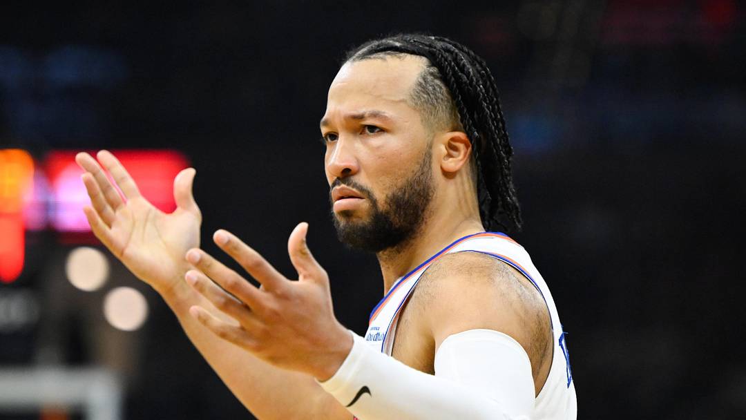 New York Knicks guard Jalen Brunson (11) reacts in the third quarter against the Cleveland Cavaliers during game three of the Eastern Conference Finals for the 2026 NBA playoffs at Rocket Arena on May 23, 2026. New York Knicks guard Jalen Brunson (11) reacts in the third quarter against the Cleveland Cavaliers during game three of the Eastern Conference Finals for the 2026 NBA playoffs at Rocket Arena on May 23, 2026.