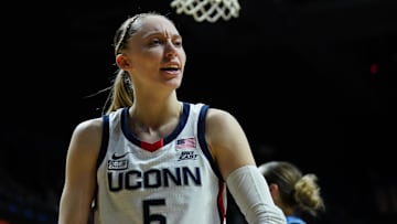 Mar 10, 2024; Uncasville, CT, USA; UConn Huskies guard Paige Bueckers (5).