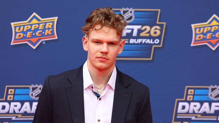 Jun 26, 2026; Buffalo, New York, USA; NHL prospect Alberts Smits before the first round of the 2026 NHL Draft at KeyBank Center. Mandatory Credit: Timothy T. Ludwig-Imagn Images Jun 26, 2026; Buffalo, New York, USA; NHL prospect Alberts Smits before the first round of the 2026 NHL Draft at KeyBank Center. Mandatory Credit: Timothy T. Ludwig-Imagn Images