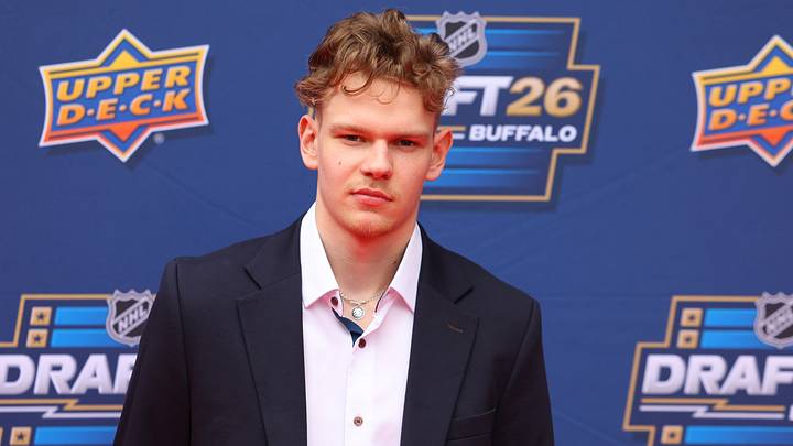 Jun 26, 2026; Buffalo, New York, USA; NHL prospect Alberts Smits before the first round of the 2026 NHL Draft at KeyBank Center. Mandatory Credit: Timothy T. Ludwig-Imagn Images Jun 26, 2026; Buffalo, New York, USA; NHL prospect Alberts Smits before the first round of the 2026 NHL Draft at KeyBank Center. Mandatory Credit: Timothy T. Ludwig-Imagn Images