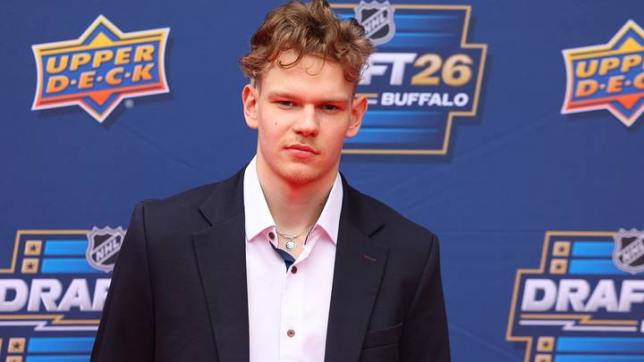 Jun 26, 2026; Buffalo, New York, USA; NHL prospect Alberts Smits before the first round of the 2026 NHL Draft at KeyBank Center. Mandatory Credit: Timothy T. Ludwig-Imagn Images Jun 26, 2026; Buffalo, New York, USA; NHL prospect Alberts Smits before the first round of the 2026 NHL Draft at KeyBank Center. Mandatory Credit: Timothy T. Ludwig-Imagn Images