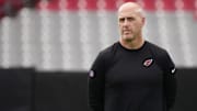 Arizona Cardinals general manager Monti Ossenfort watches the team practice during training camp at State Farm Stadium in Glendale on July 25, 2024.