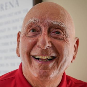 ESPN announcer Dick Vitale speaks for an interivew.