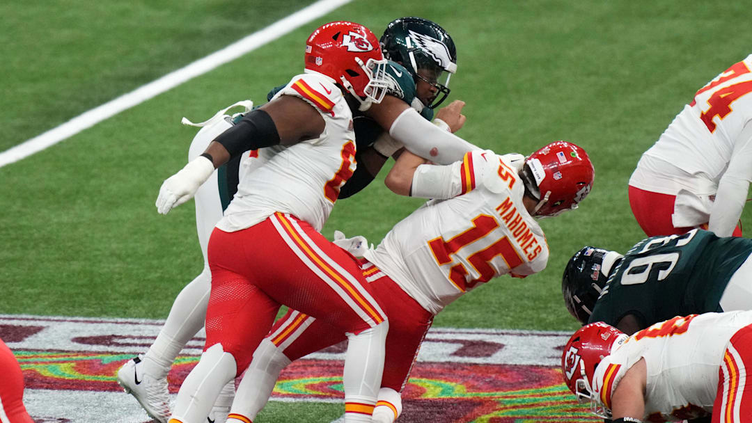 The Chiefs could not stop the Eagles from getting to Patrick Mahomes all day.