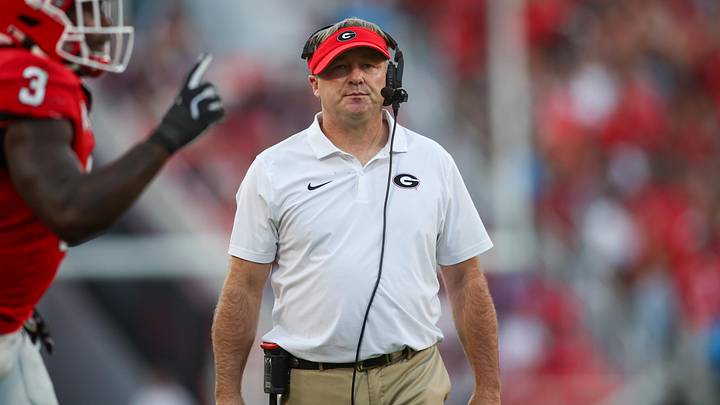 Oct 12, 2024; Athens, Georgia, USA; Georgia Bulldogs head coach Kirby Smart on the sideline against the Mississippi State Bulldogs in the third quarter at Sanford Stadium. Mandatory Credit: Brett Davis-Imagn Images
