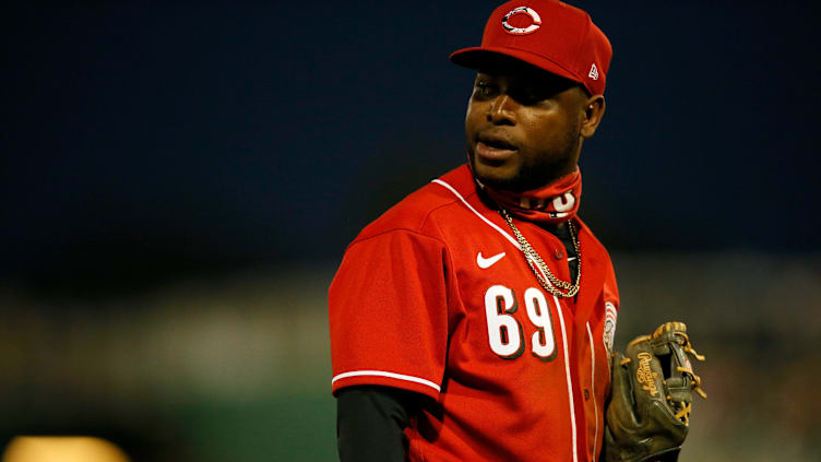 Cincinnati Reds third basemen Alfredo Rodriguez (69) looks down the line.