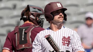 May 21, 2025; Hoover, AL, USA; Mississippi State designated hitter Noah Sullivan (18) comes to bat against Texas A&M in the first round of the SEC Baseball Tournament at the Hoover Met.