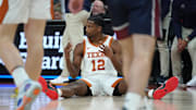 Texas Longhorns guard Tramon Mark (12) celebrates a three point basket during the first half against Fairleigh Dickinson at Moody Center.