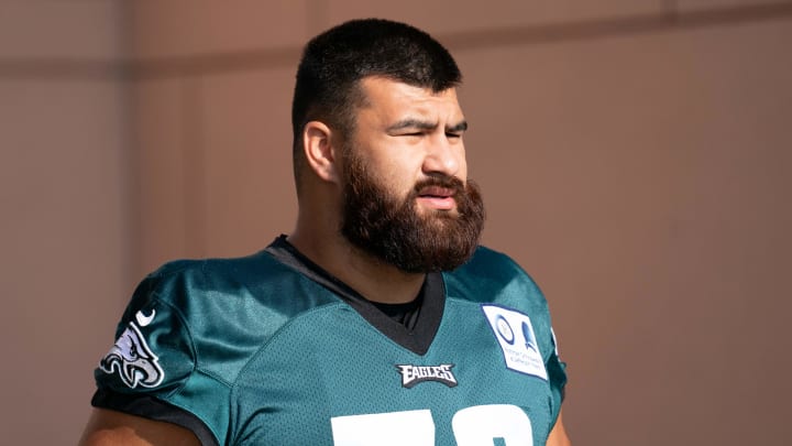 Jul 26, 2019; Philadelphia, PA, USA; Philadelphia Eagles offensive guard Sua Opeta (78) during training camp at Novacare Complex. Mandatory Credit: Bill Streicher-USA TODAY Sports