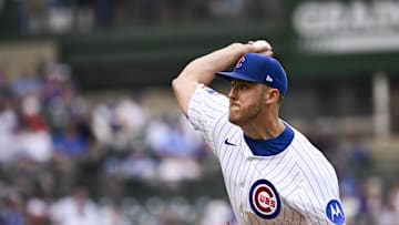 Jun 19, 2025; Chicago, Illinois, USA;  Chicago Cubs pitcher Jameson Taillon (50) delivers during the first inning against the Milwaukee Brewers at Wrigley Field. 