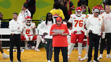 Feb 9, 2025; New Orleans, LA, USA; Kansas City Chiefs head coach Andy Reid during the second quarter against he Philadelphia Eagles in Super Bowl LIX at Caesars Superdome. Mandatory Credit: Kirby Lee-Imagn Images