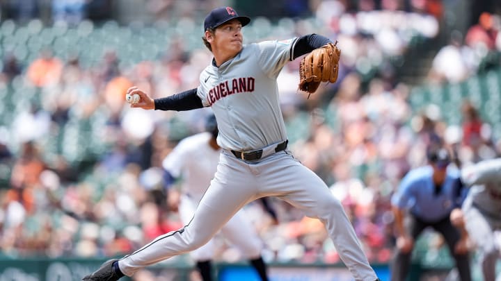 Cleveland Guardians pitcher Spencer Howard throws against Detroit Tigers during the first inning at Comerica Park in Detroit on Thursday, July 11, 2024.