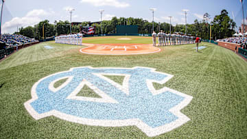 Jun 8, 2025; Chapel Hill, NC, USA;  The National Anthem before the first inning of the Super Regionals game as North Carolina takes on Arizona in Chapel Hill, North Carolina. Mandatory Credit: Jaylynn Nash-Imagn Images