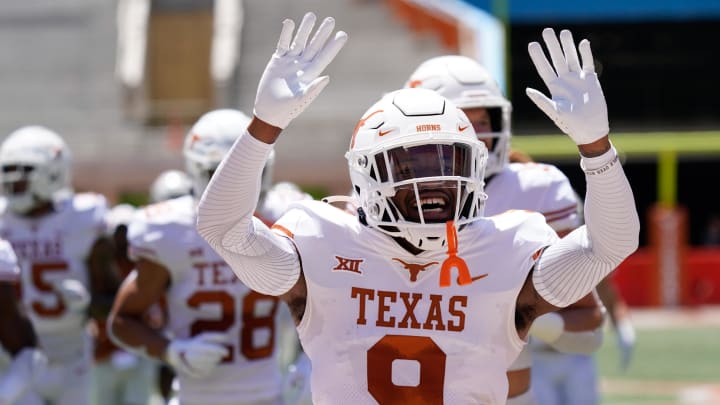 Apr 24, 2021; Austin, Texas, USA; Texas Longhorns White defensive back Josh Thompson (9) before the Orange-White Texas Spring Game at Darrell K Royal-Texas Memorial Stadium. Mandatory Credit: Scott Wachter-USA TODAY Sports