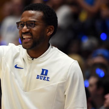 Former Duke Blue Devils assistant coach Jai Lucas during Countdown to Craziness at Cameron Indoor Stadium. 