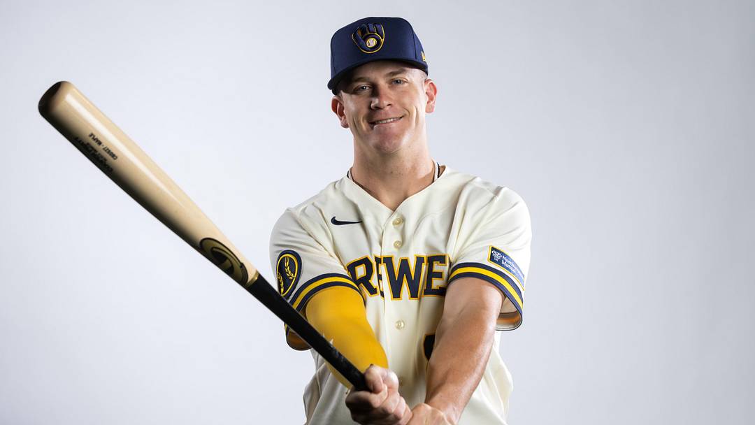 Feb 20, 2026; Phoenix, AZ, USA; Milwaukee Brewers infielder Cooper Pratt poses for a portrait during photo day at American Family Fields of Phoenix. Mandatory Credit: Mark J. Rebilas-Imagn Images