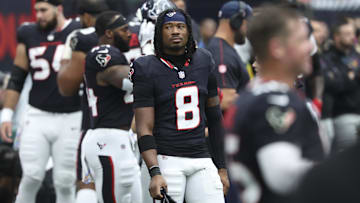 Sep 29, 2024; Houston, Texas, USA; Houston Texans wide receiver John Metchie III (8) during the game against the Jacksonville Jaguars at NRG Stadium.