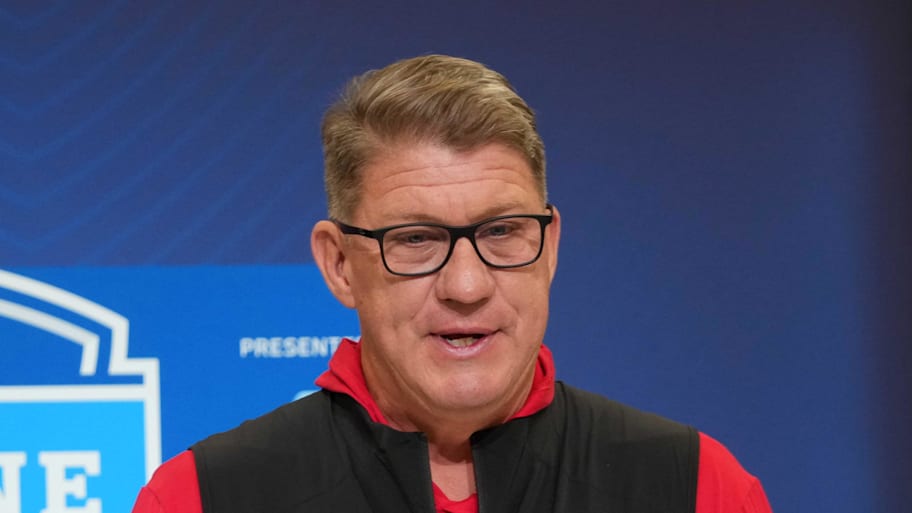 Tampa Bay Buccaneers general manager Jason Licht speaks during the NFL Scouting Combine at the Indiana Convention Center.  | Kirby Lee-Imagn Images