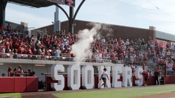 Fans cheer as Oklahoma infielder Ella Parker is introduced during a celebration of Oklahoma Sooners fourth consecutive softball national championship at Love's Field in Norman, Okla., Saturday, June 8, 2024.