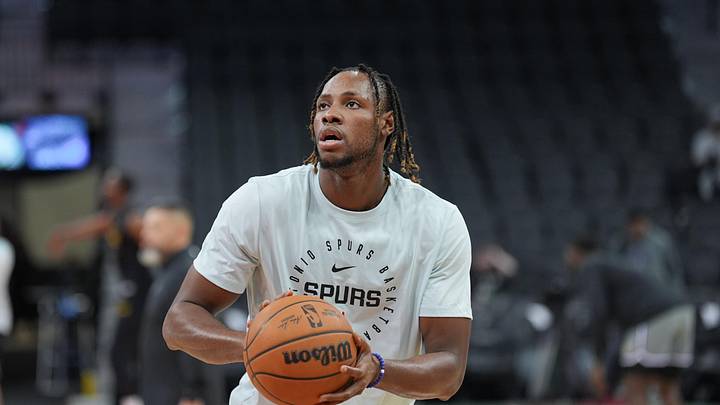 San Antonio Spurs center Charles Bassey before the game against the Los Angeles Lakers at Frost Bank Center