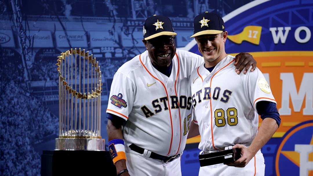 Mar 31, 2023; Houston, Texas, USA; Houston Astros manager Dusty Baker Jr. (12) poses with Houston Astros relief pitcher Phil Maton (88) after receiving their 2022 World Series championship rings prior to the game against the Chicago White Sox at Minute Maid Park. Mandatory Credit: Erik Williams-USA TODAY SportsDo the Astros still think they have the same capabilities as their 2022 championship team?