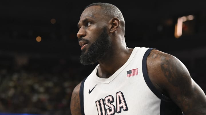 Team USA forward Lebron James (6) looks on during the third quarter against Canada