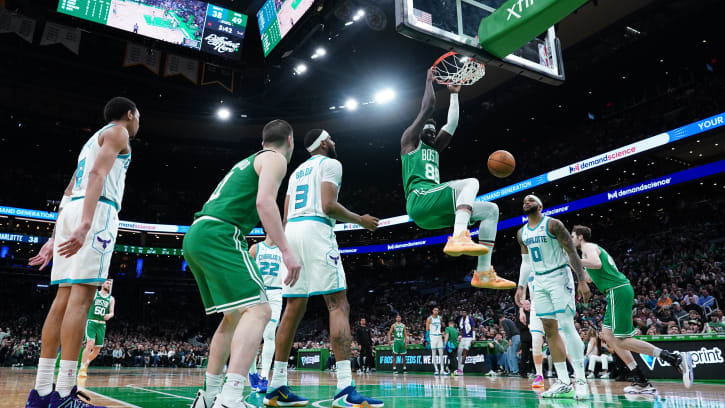 Apr 12, 2024; Boston, Massachusetts, USA; Boston Celtics center Neemias Queta (88) makes the basket.