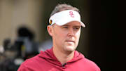 Sep 10, 2022; Stanford, California, USA;  USC Trojans head coach Lincoln Riley walks out of the tunnel for warmups before the start of the first quarter against the Stanford Cardinal at Stanford Stadium. Mandatory Credit: Stan Szeto-Imagn Images