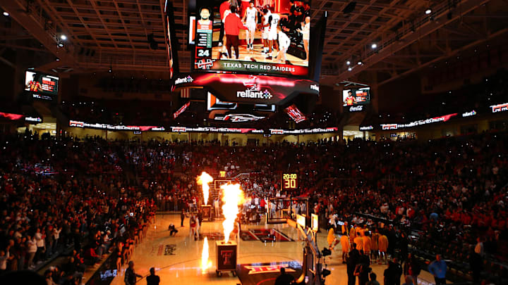 Feb 12, 2025; Lubbock, Texas, USA;  A general view of team introductions before the game between the Arizona State Sun Devils and the Texas Tech Red Raiders at United Supermarkets Arena. Mandatory Credit: Michael C. Johnson-Imagn Images