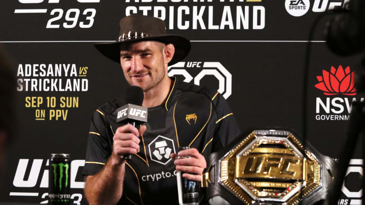 Sep 9, 2023; Sydney, NSW, AUSTRALIA; Sean Strickland speaks at a press conference after defeating