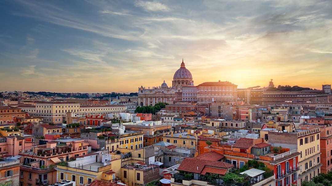 Aerial view of Vatican City at sunset. Aerial view of Vatican City at sunset.