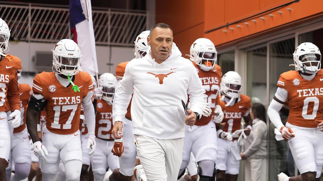 Texas Longhorns head coach Steve Sarkisian leads his team onto the field before a game against the Vanderbilt Commodores at Darrell K Royal-Texas Memorial Stadium. Texas Longhorns head coach Steve Sarkisian leads his team onto the field before a game against the Vanderbilt Commodores at Darrell K Royal-Texas Memorial Stadium.