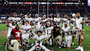 Nov 15, 2025; Tuscaloosa, Alabama, USA;  The Oklahoma Sooners pose for a picture after defeating the Alabama Crimson Tide at Saban Field at Bryant-Denny Stadium. Mandatory Credit: David Leong-Imagn Images