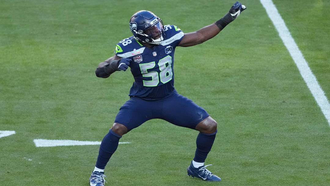 Seattle Seahawks linebacker Derick Hall (58) reacts after a sack against the New England Patriots.