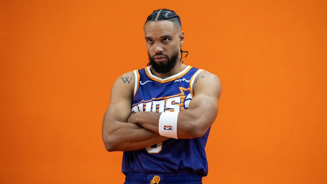 Sep 24, 2025; Phoenix, AZ, USA; Phoenix Suns forward Dillon Brooks (3) poses for portrait during Media Day at PHX Arena. Mandatory Credit: Mark J. Rebilas-Imagn Images