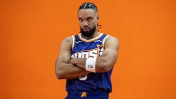 Sep 24, 2025; Phoenix, AZ, USA; Phoenix Suns forward Dillon Brooks (3) poses for portrait during Media Day at PHX Arena. Mandatory Credit: Mark J. Rebilas-Imagn Images