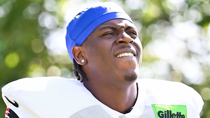 Jul 28, 2025; Foxborough, MA, USA; New England Patriots running back Terrell Jennings (26) heads to the practice fields for training camp at Gillette Stadium. Mandatory Credit: Eric Canha-Imagn Images