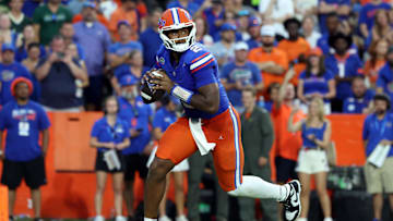 Sep 6, 2025; Gainesville, Florida, USA; Florida Gators quarterback DJ Lagway (2) drops back against the South Florida Bulls during the second half at Ben Hill Griffin Stadium. Mandatory Credit: Kim Klement Neitzel-Imagn Images