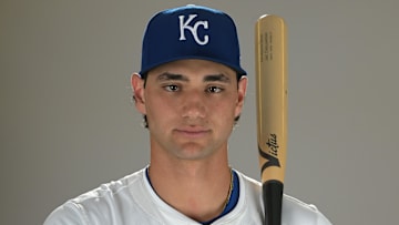Feb 19, 2025; Surprise, AZ, USA; Kansas City Royals Jac Caglianone (14) poses for a photo during media day. Mandatory Credit: Jayne Kamin-Oncea-Imagn Images  